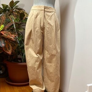 Anthropologie Cream High-Waisted Wide-Leg Trousers with Pleats